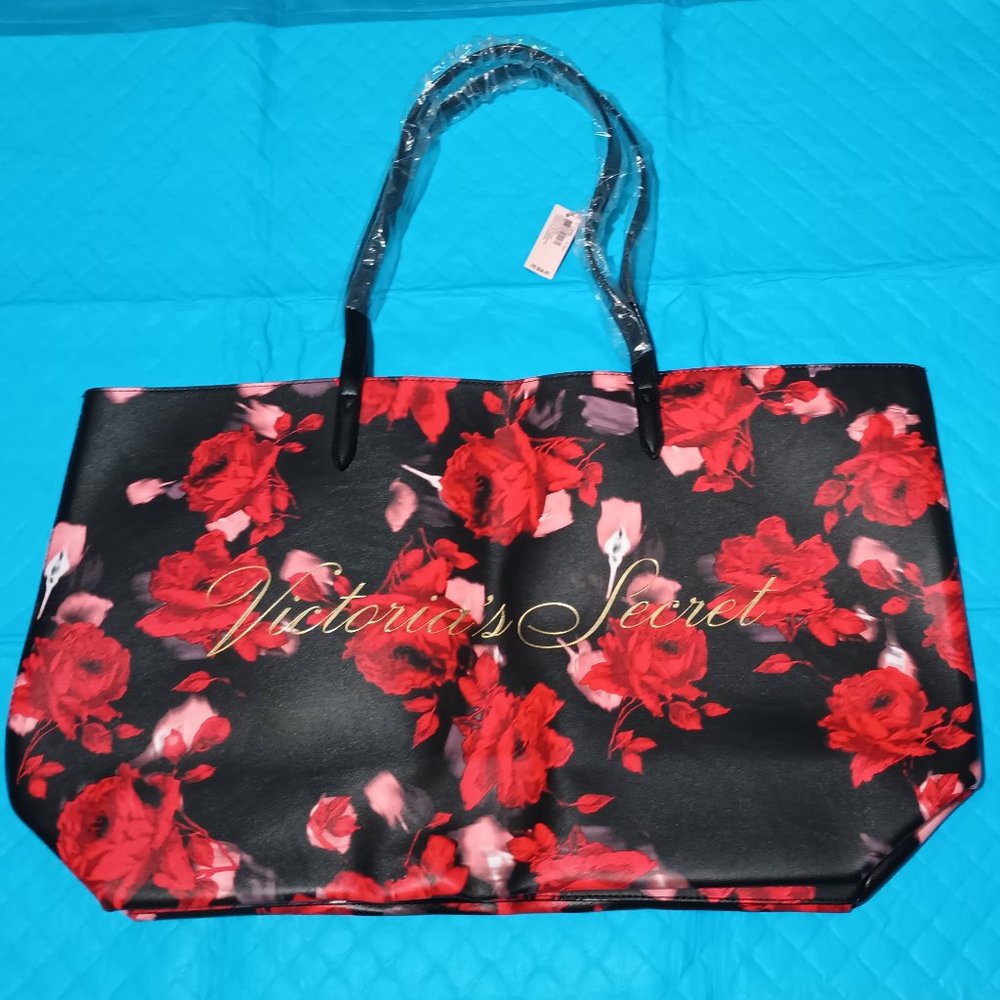 NWT ~ Victoria Secret 2019 Limited Ed. Faux Leather Tote w/ Red Blooming Roses